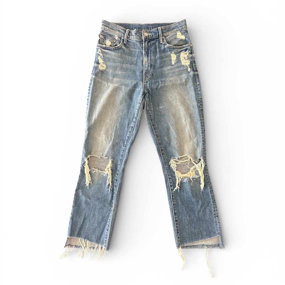 MOTHER Distressed Straight Leg Jeans - Blue